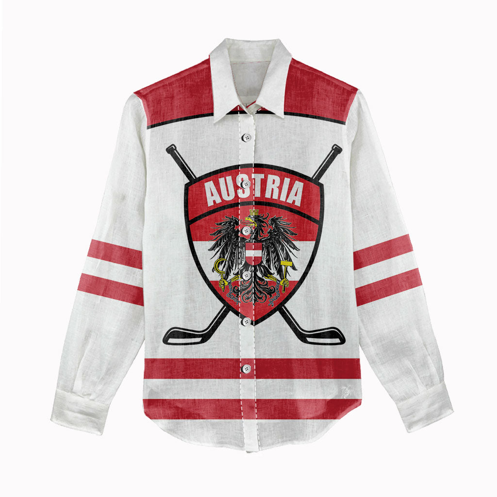 Austria Ice Hockey Custom Women Casual Shirt Austrian Eagle Shield White Version