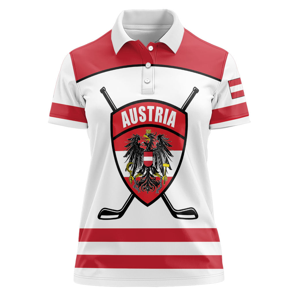 Austria Ice Hockey Custom Women Polo Shirt Austrian Eagle Shield White Version