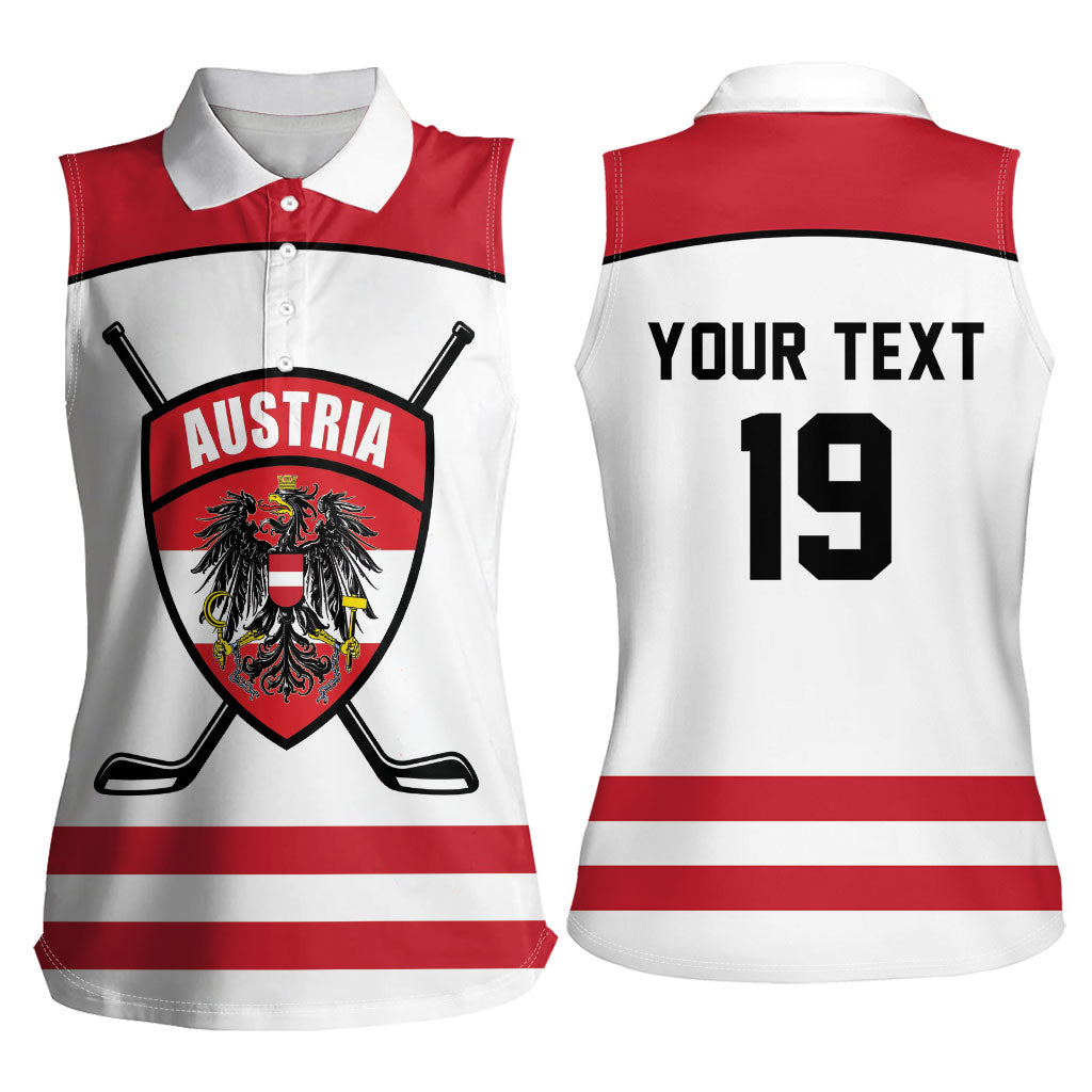 Austria Ice Hockey Custom Women Sleeveless Polo Shirt Austrian Eagle Shield White Version