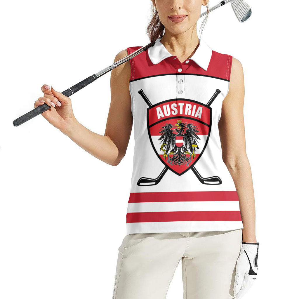Austria Ice Hockey Custom Women Sleeveless Polo Shirt Austrian Eagle Shield White Version