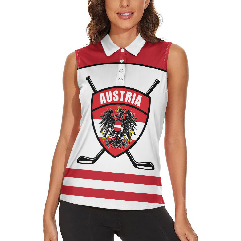 Austria Ice Hockey Custom Women Sleeveless Polo Shirt Austrian Eagle Shield White Version
