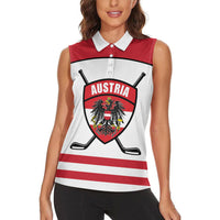 Austria Ice Hockey Custom Women Sleeveless Polo Shirt Austrian Eagle Shield White Version
