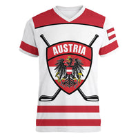 Austria Ice Hockey Custom Women V-Neck T-Shirt Austrian Eagle Shield White Version
