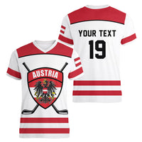 Austria Ice Hockey Custom Women V-Neck T-Shirt Austrian Eagle Shield White Version