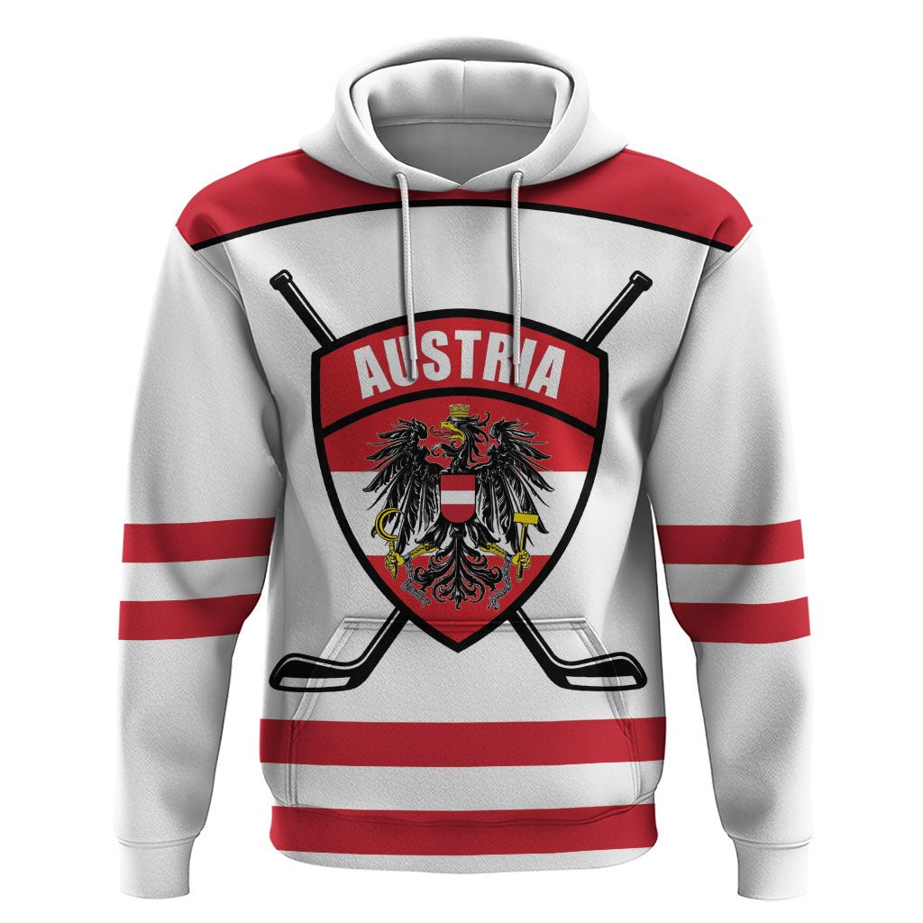 Austria Ice Hockey Custom Zip Hoodie Austrian Eagle Shield White Version