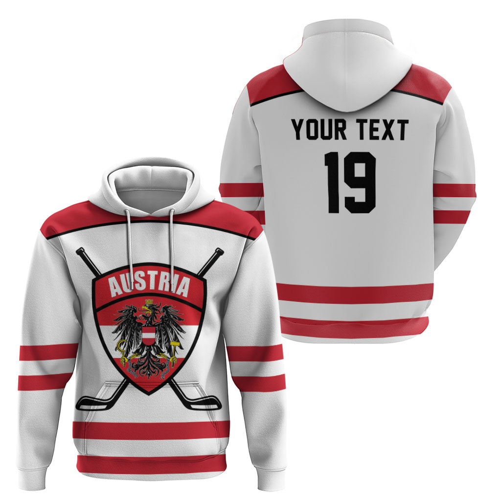 Austria Ice Hockey Custom Zip Hoodie Austrian Eagle Shield White Version