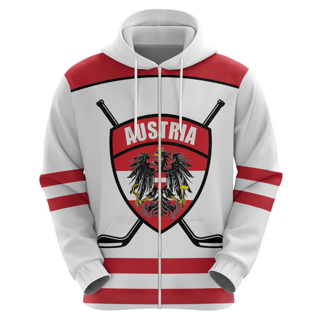 Austria Ice Hockey Custom Zip Hoodie Austrian Eagle Shield White Version