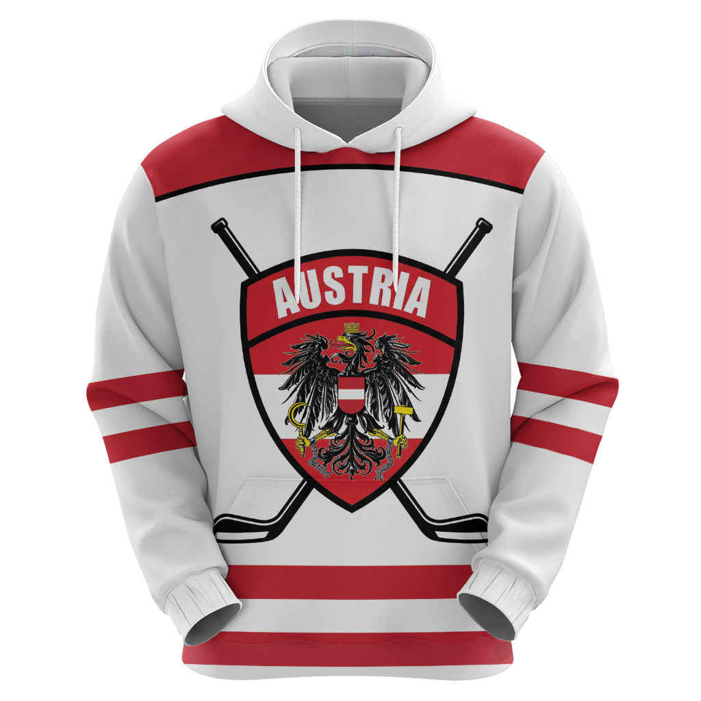 Austria Ice Hockey Custom Zip Hoodie Austrian Eagle Shield White Version