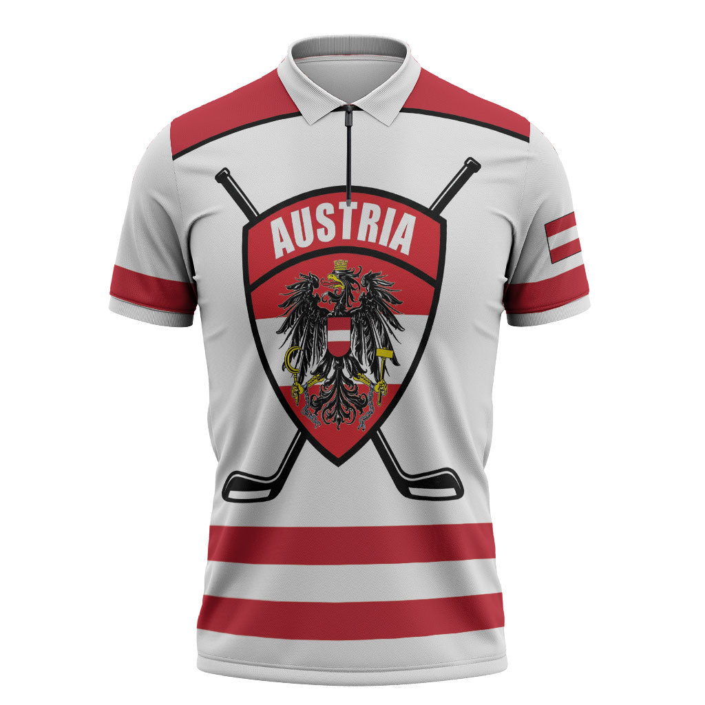 Austria Ice Hockey Custom Zipper Polo Shirt Austrian Eagle Shield White Version