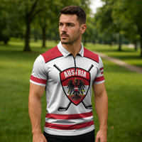 Austria Ice Hockey Custom Zipper Polo Shirt Austrian Eagle Shield White Version