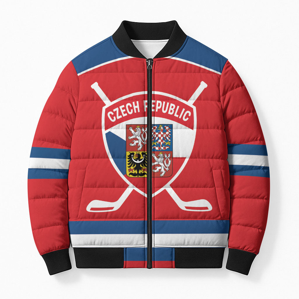 Czech Republic Ice Hockey Custom Bomber Puffer Jacket Czechia Lion Shield Red Version