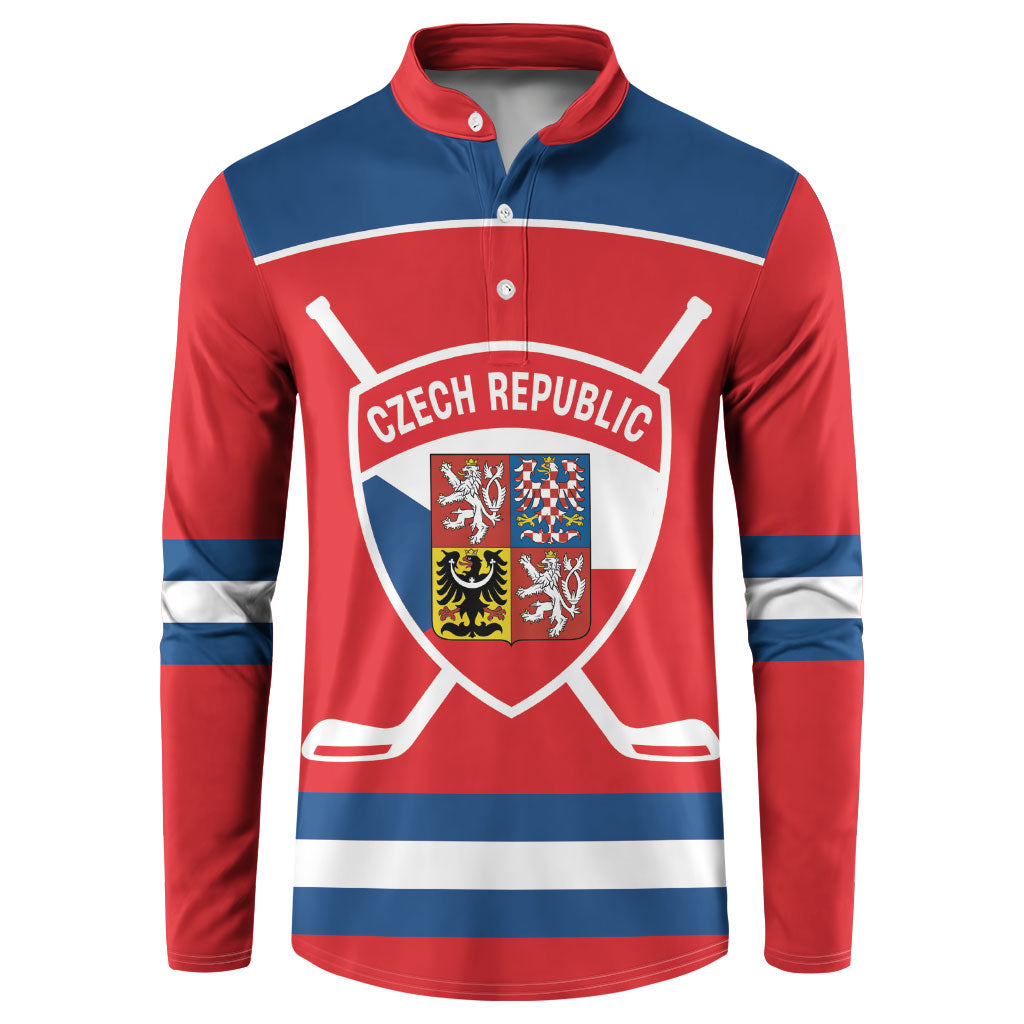 Czech Republic Ice Hockey Custom Button Sweatshirt Czechia Lion Shield Red Version