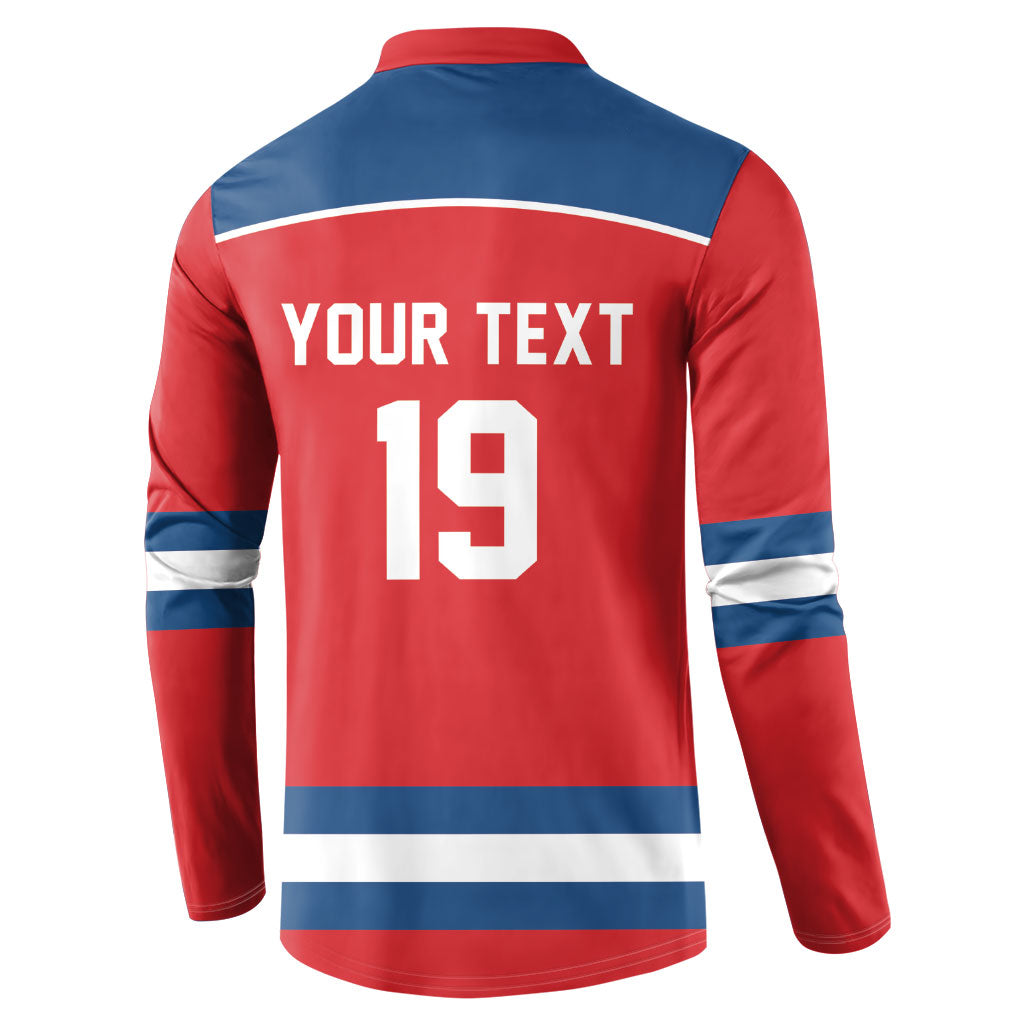 Czech Republic Ice Hockey Custom Button Sweatshirt Czechia Lion Shield Red Version