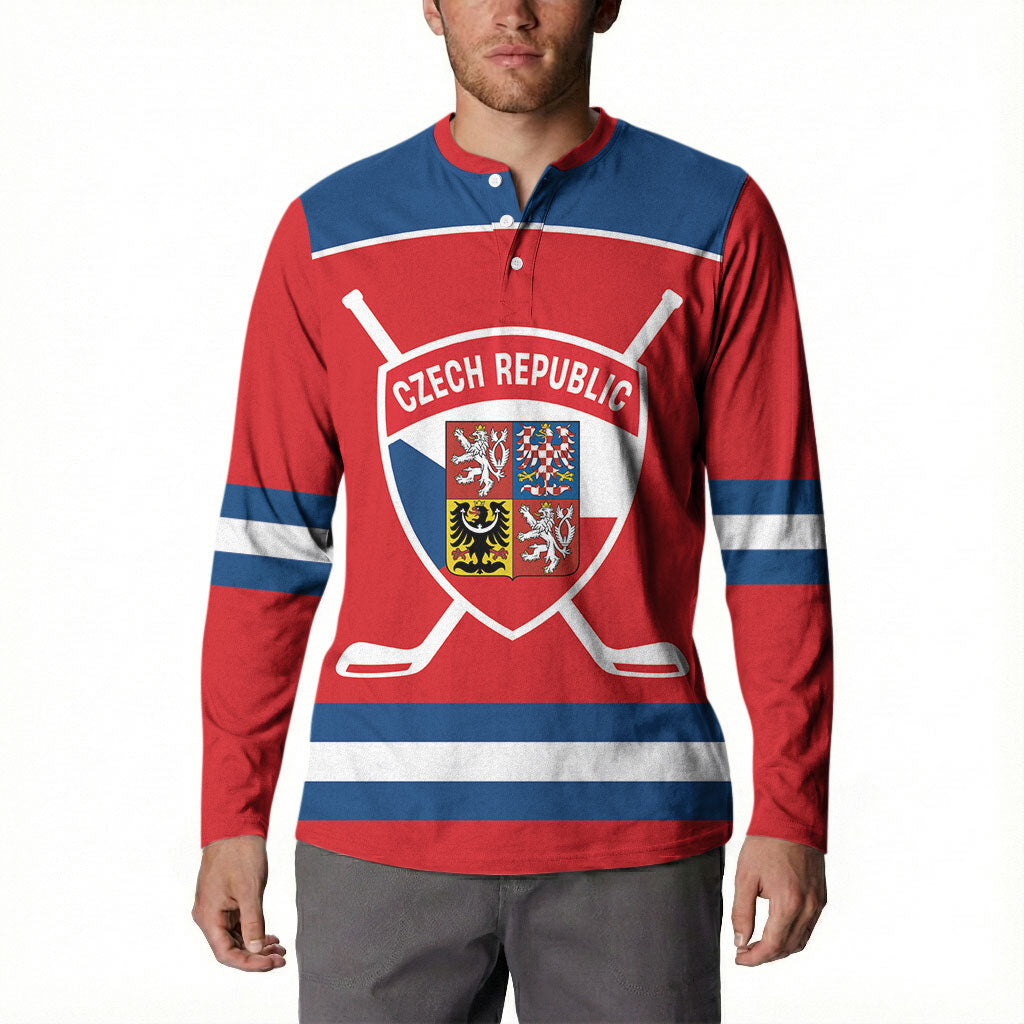 Czech Republic Ice Hockey Custom Button Sweatshirt Czechia Lion Shield Red Version