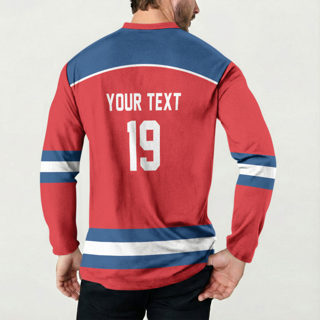 Czech Republic Ice Hockey Custom Button Sweatshirt Czechia Lion Shield Red Version