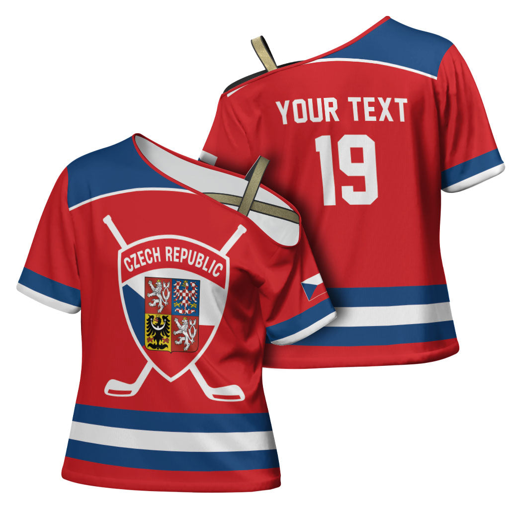 Czech Republic Ice Hockey Custom Cross Shoulder Shirt Czechia Lion Shield Red Version