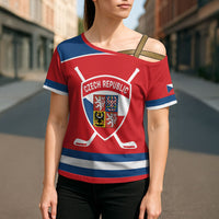 Czech Republic Ice Hockey Custom Cross Shoulder Shirt Czechia Lion Shield Red Version