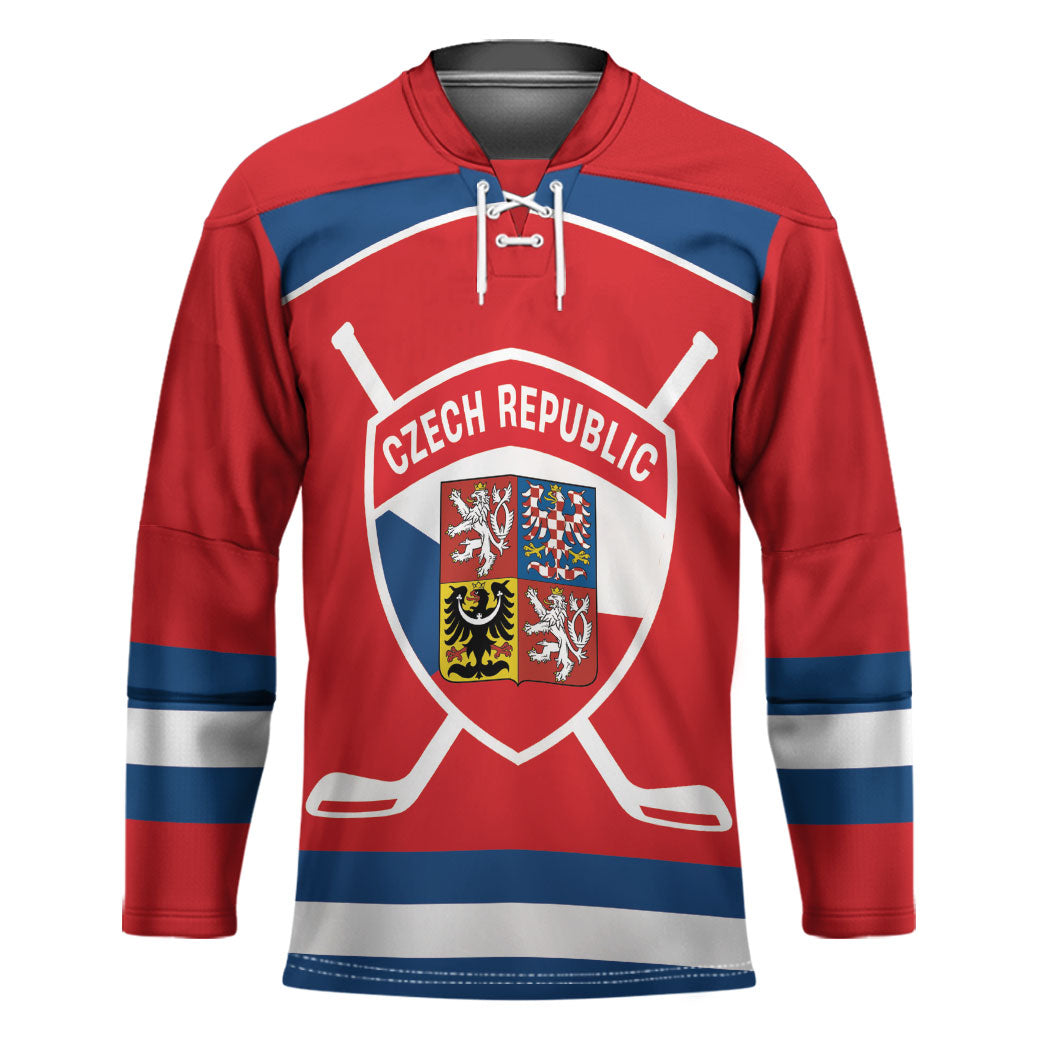 Czech Republic Ice Hockey Custom Hockey Jersey Czechia Lion Shield Red Version