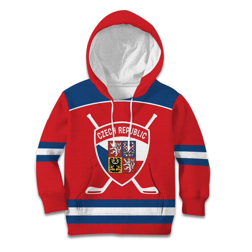 Czech Republic Ice Hockey Custom Kid Hoodie Czechia Lion Shield Red Version
