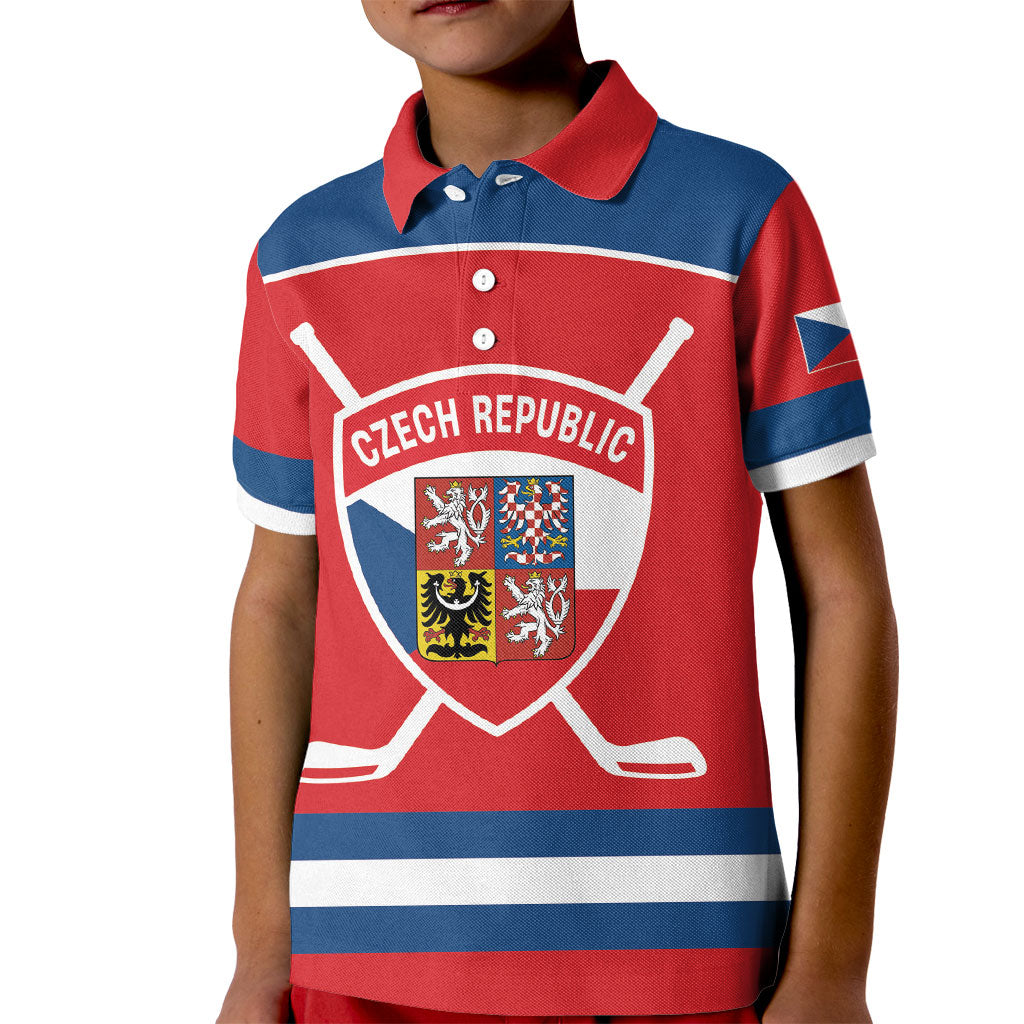 Czech Republic Ice Hockey Custom Kid Polo Shirt Czechia Lion Shield Red Version