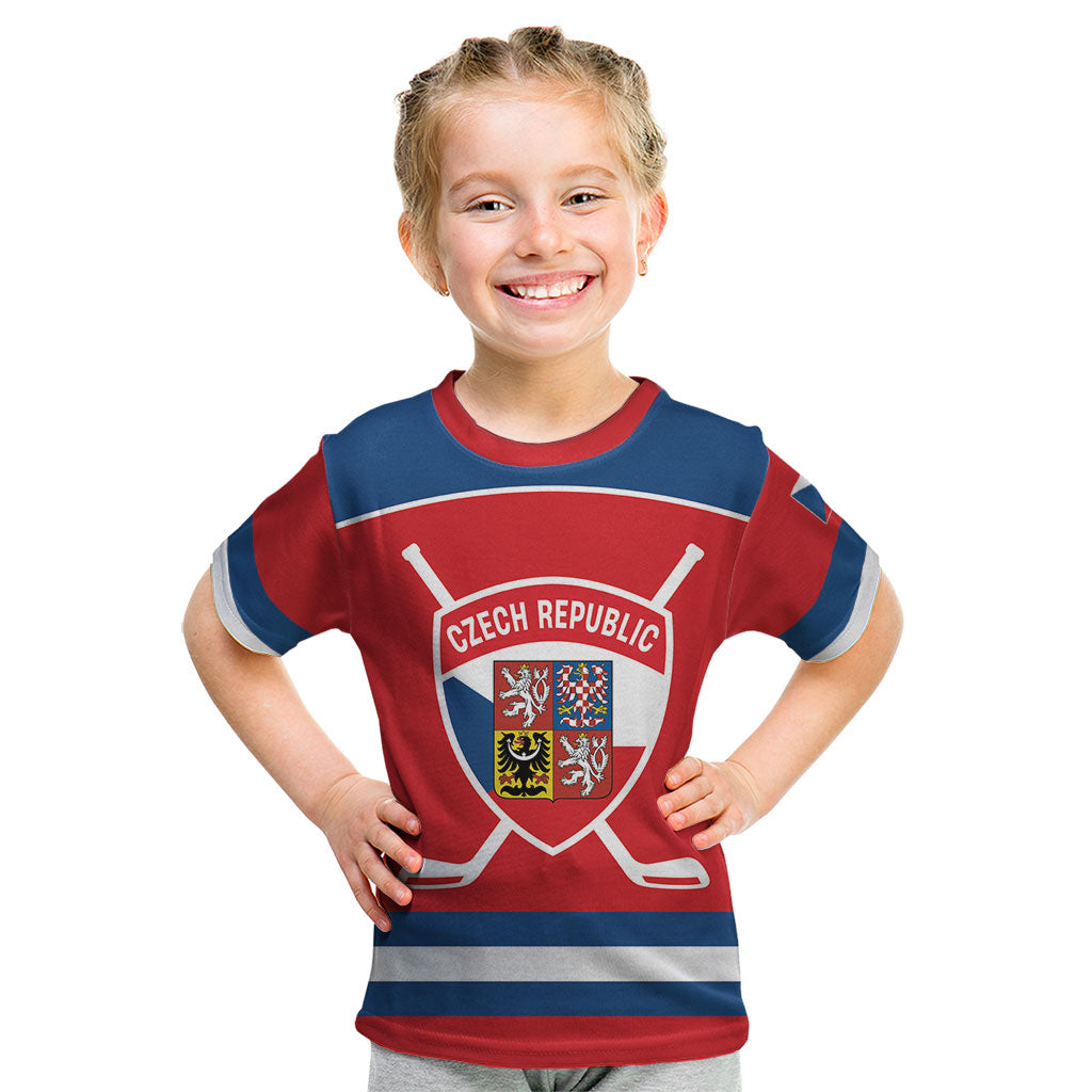 Czech Republic Ice Hockey Custom Kid T Shirt Czechia Lion Shield Red Version