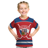 Czech Republic Ice Hockey Custom Kid T Shirt Czechia Lion Shield Red Version
