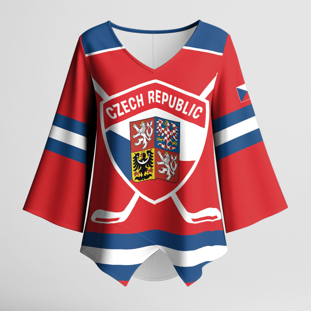 Czech Republic Ice Hockey Custom Kimono Sleeve Blouse Czechia Lion Shield Red Version