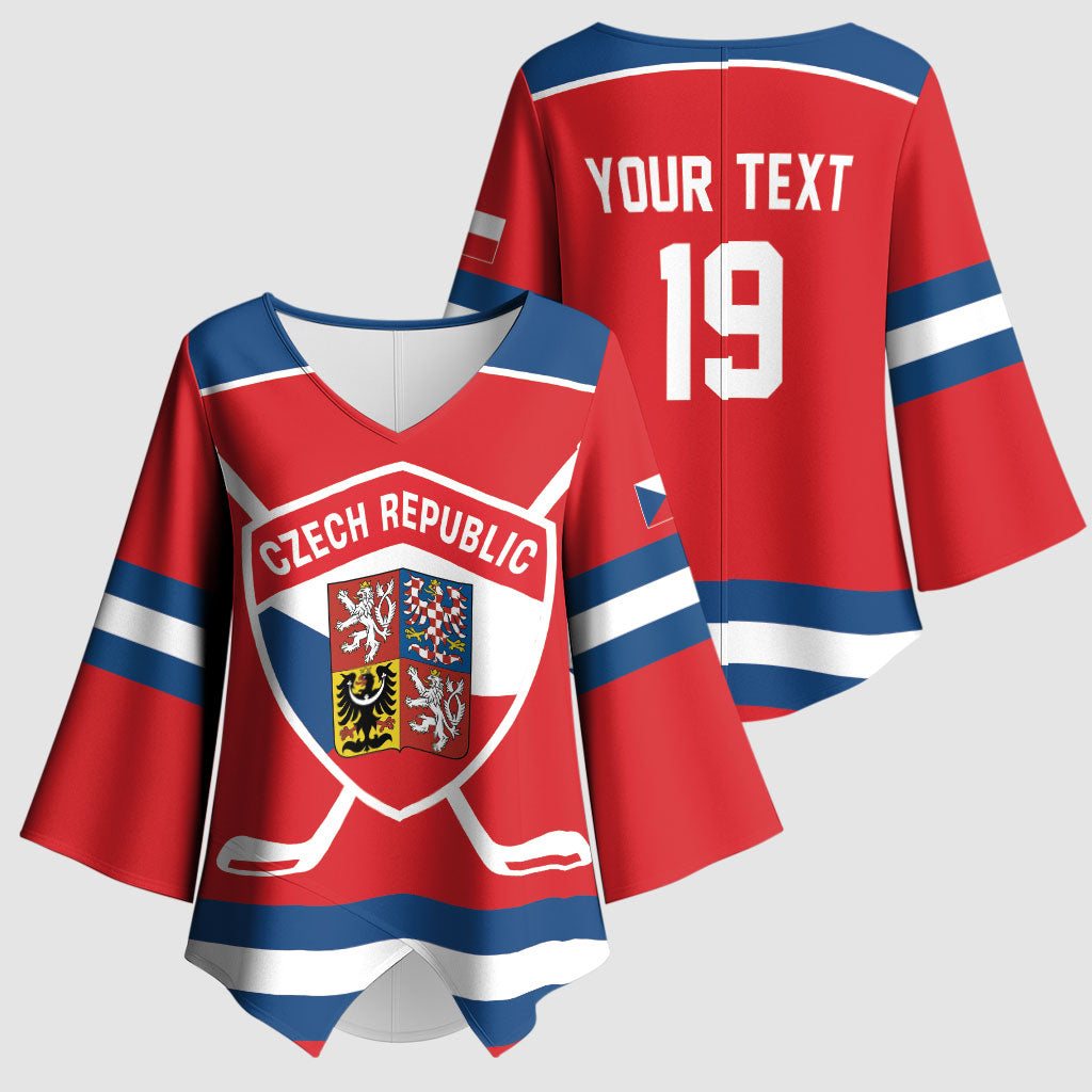 Czech Republic Ice Hockey Custom Kimono Sleeve Blouse Czechia Lion Shield Red Version