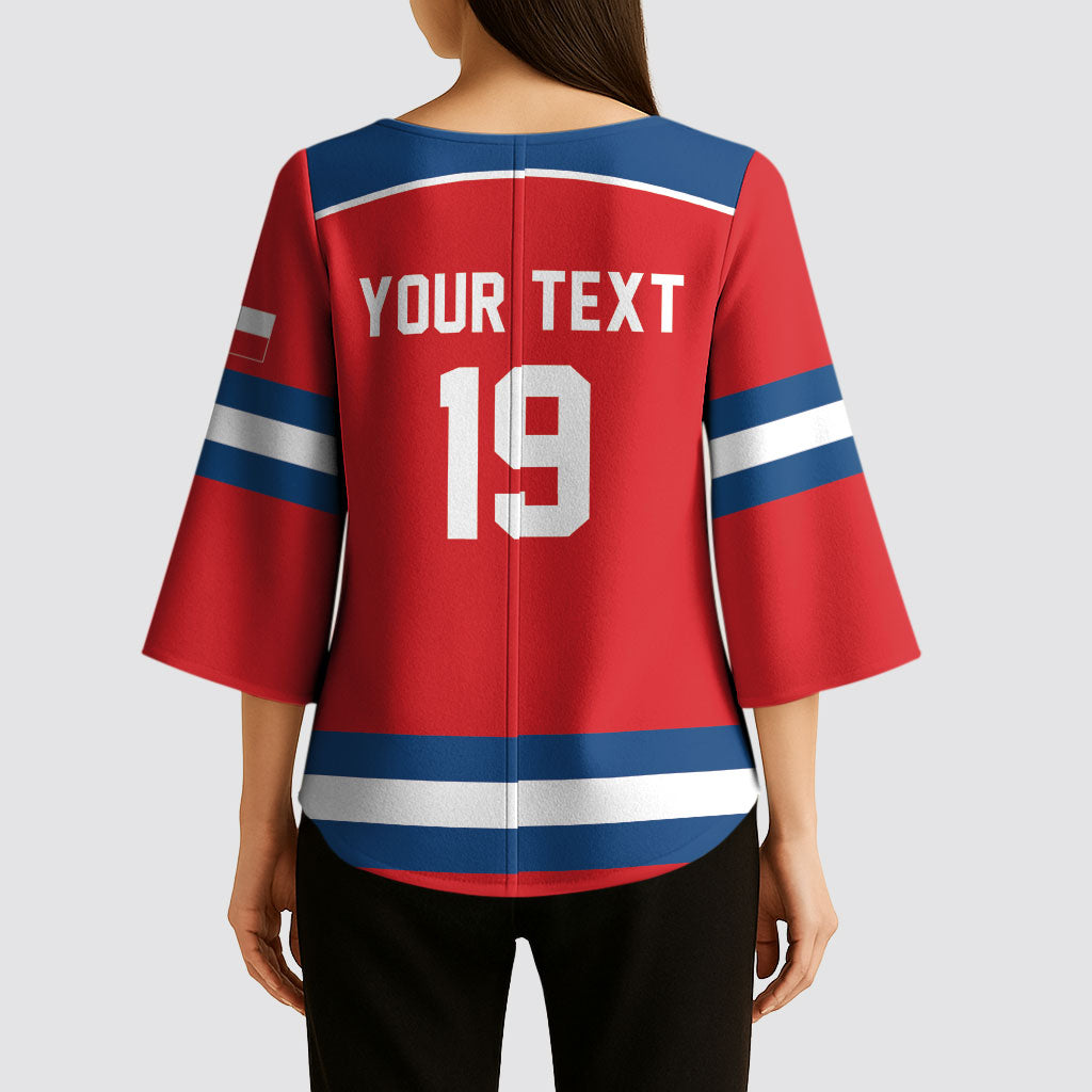 Czech Republic Ice Hockey Custom Kimono Sleeve Blouse Czechia Lion Shield Red Version