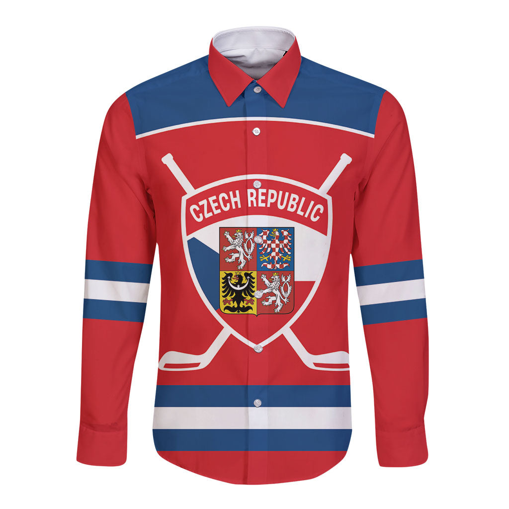 Czech Republic Ice Hockey Custom Long Sleeve Button Shirt Czechia Lion Shield Red Version