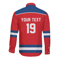 Czech Republic Ice Hockey Custom Long Sleeve Button Shirt Czechia Lion Shield Red Version