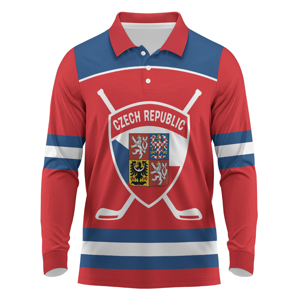 Czech Republic Ice Hockey Custom Long Sleeve Polo Shirt Czechia Lion Shield Red Version