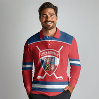 Czech Republic Ice Hockey Custom Long Sleeve Polo Shirt Czechia Lion Shield Red Version