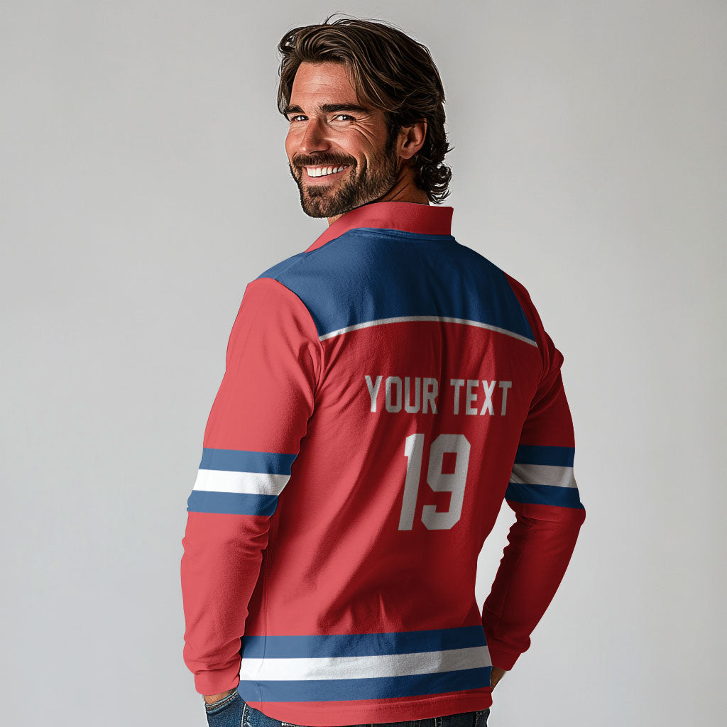 Czech Republic Ice Hockey Custom Long Sleeve Polo Shirt Czechia Lion Shield Red Version