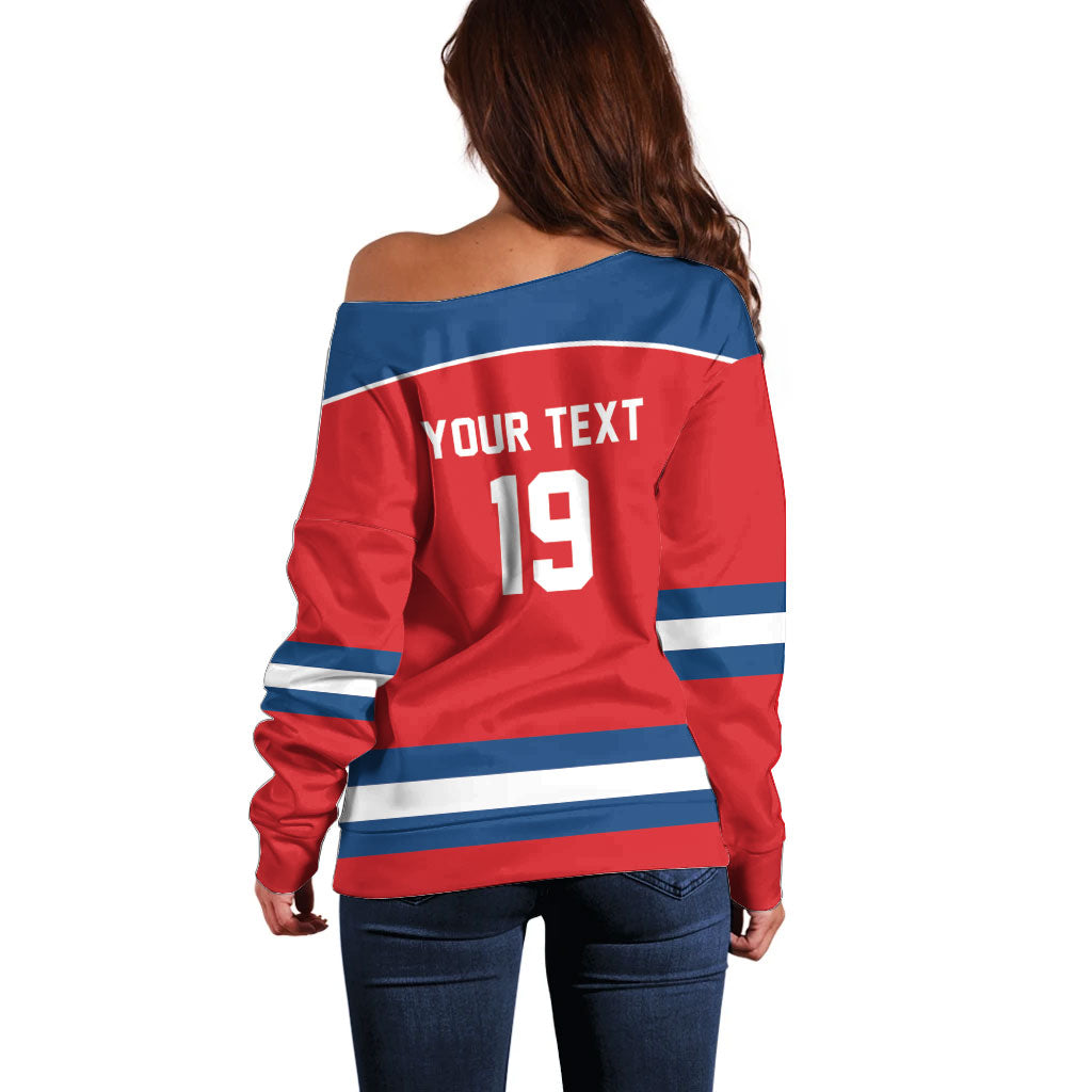 Czech Republic Ice Hockey Custom Off Shoulder Sweater Czechia Lion Shield Red Version