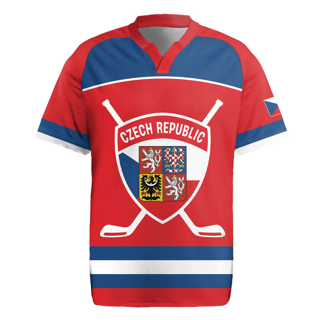 Czech Republic Ice Hockey Custom Rugby Jersey Czechia Lion Shield Red Version