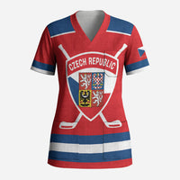 Czech Republic Ice Hockey Custom Scrub Top Czechia Lion Shield Red Version