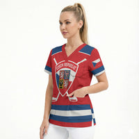 Czech Republic Ice Hockey Custom Scrub Top Czechia Lion Shield Red Version