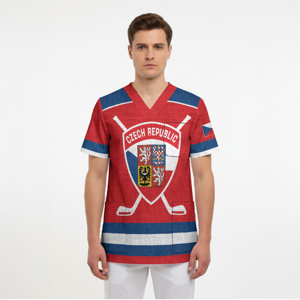 Czech Republic Ice Hockey Custom Scrub Top Czechia Lion Shield Red Version