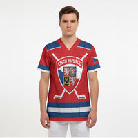 Czech Republic Ice Hockey Custom Scrub Top Czechia Lion Shield Red Version