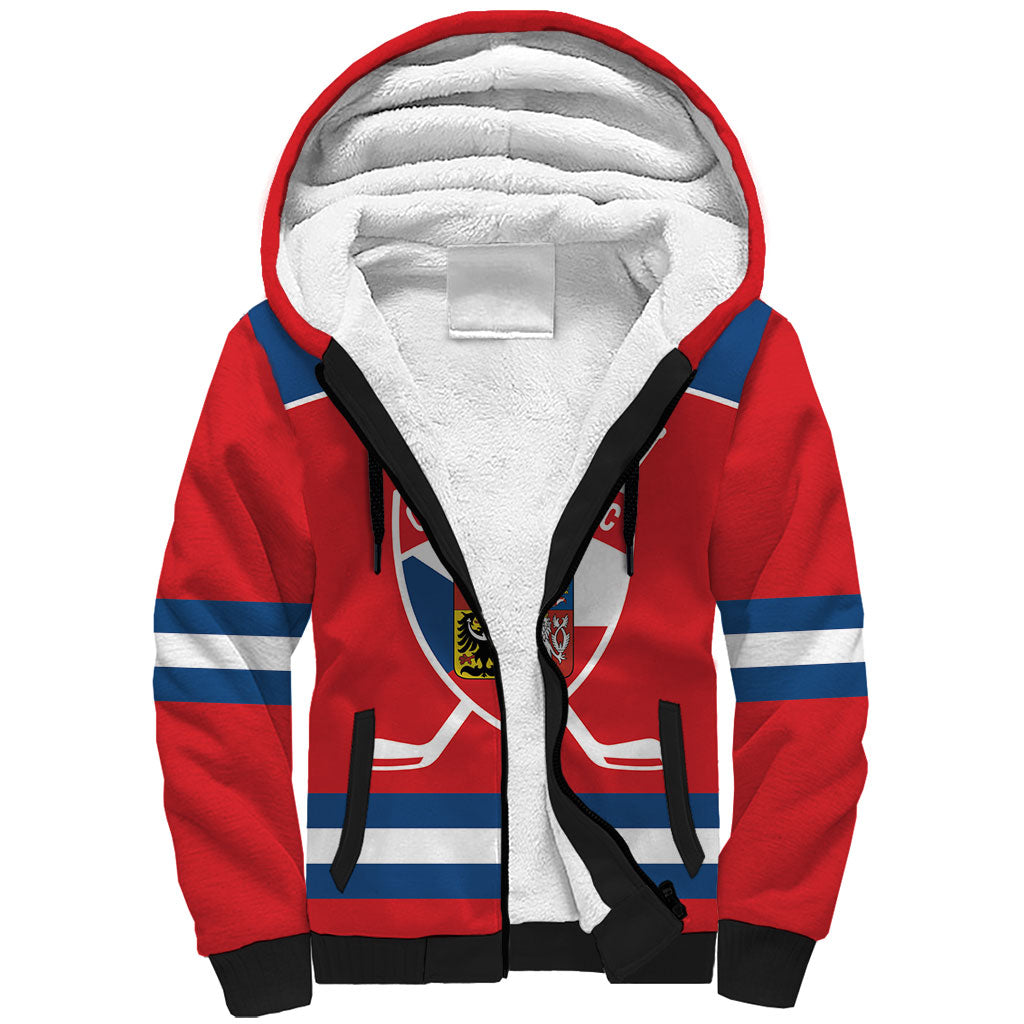 Czech Republic Ice Hockey Custom Sherpa Hoodie Czechia Lion Shield Red Version
