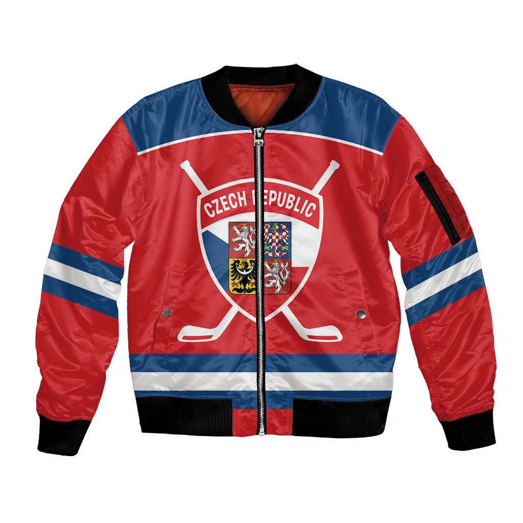 Czech Republic Ice Hockey Custom Sleeve Zip Bomber Jacket Czechia Lion Shield Red Version