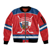 Czech Republic Ice Hockey Custom Sleeve Zip Bomber Jacket Czechia Lion Shield Red Version