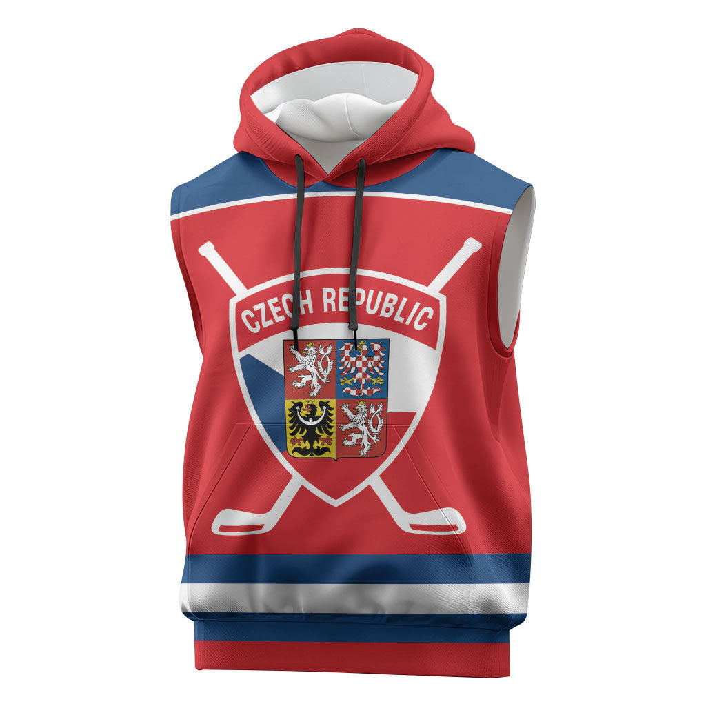 Czech Republic Ice Hockey Custom Sleeveless Hoodie Czechia Lion Shield Red Version