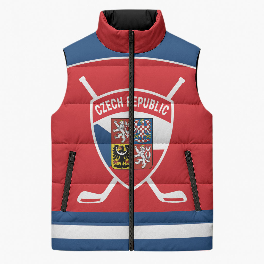 Czech Republic Ice Hockey Custom Sleeveless Puffer Jacket Czechia Lion Shield Red Version