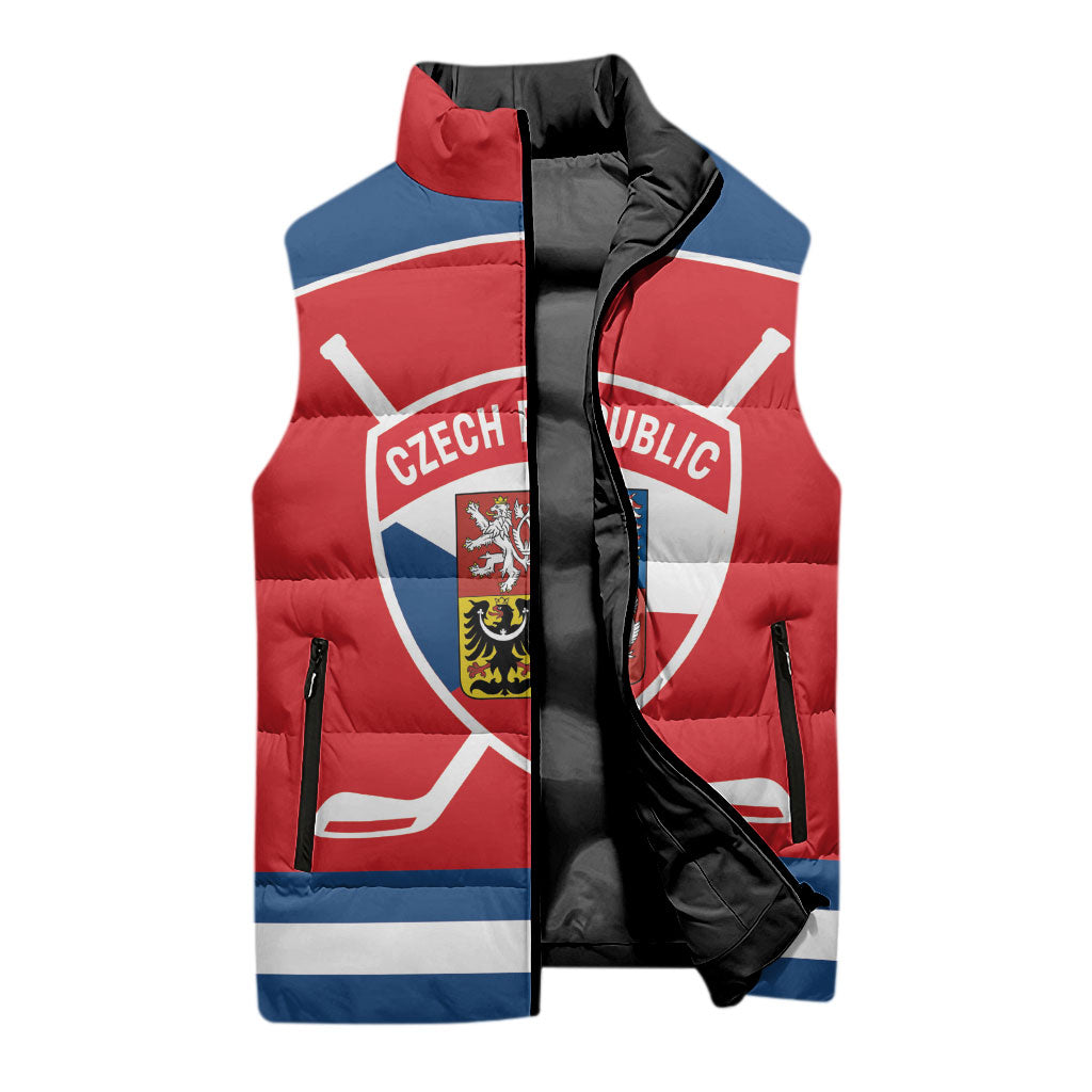 Czech Republic Ice Hockey Custom Sleeveless Puffer Jacket Czechia Lion Shield Red Version