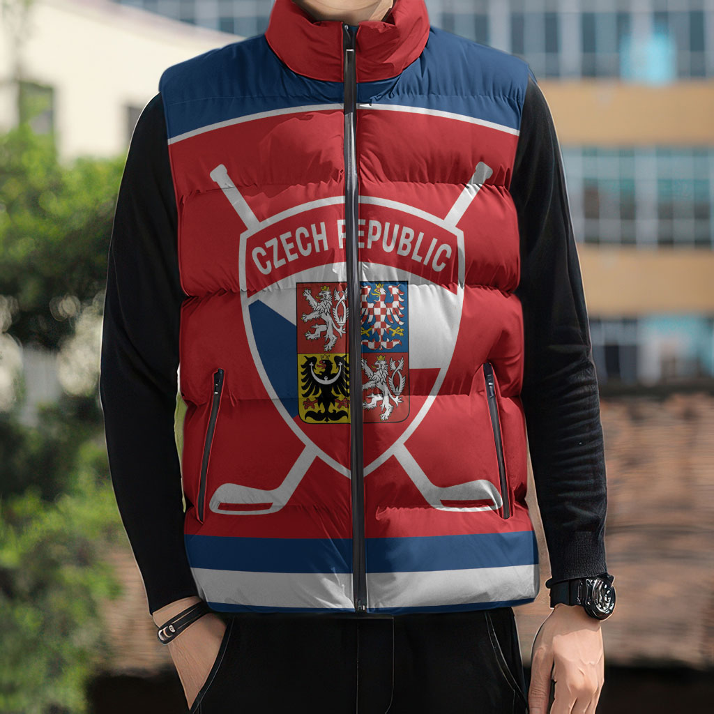 Czech Republic Ice Hockey Custom Sleeveless Puffer Jacket Czechia Lion Shield Red Version