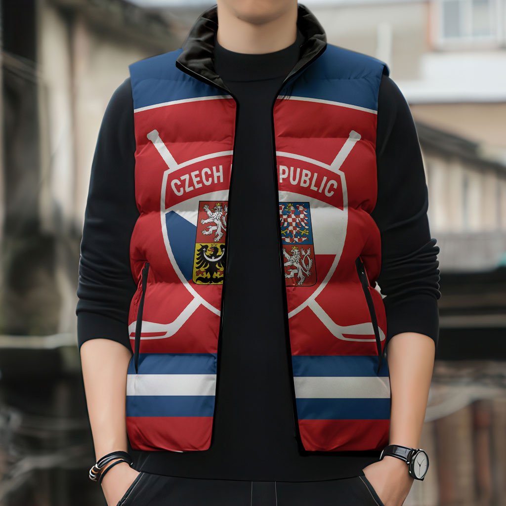 Czech Republic Ice Hockey Custom Sleeveless Puffer Jacket Czechia Lion Shield Red Version