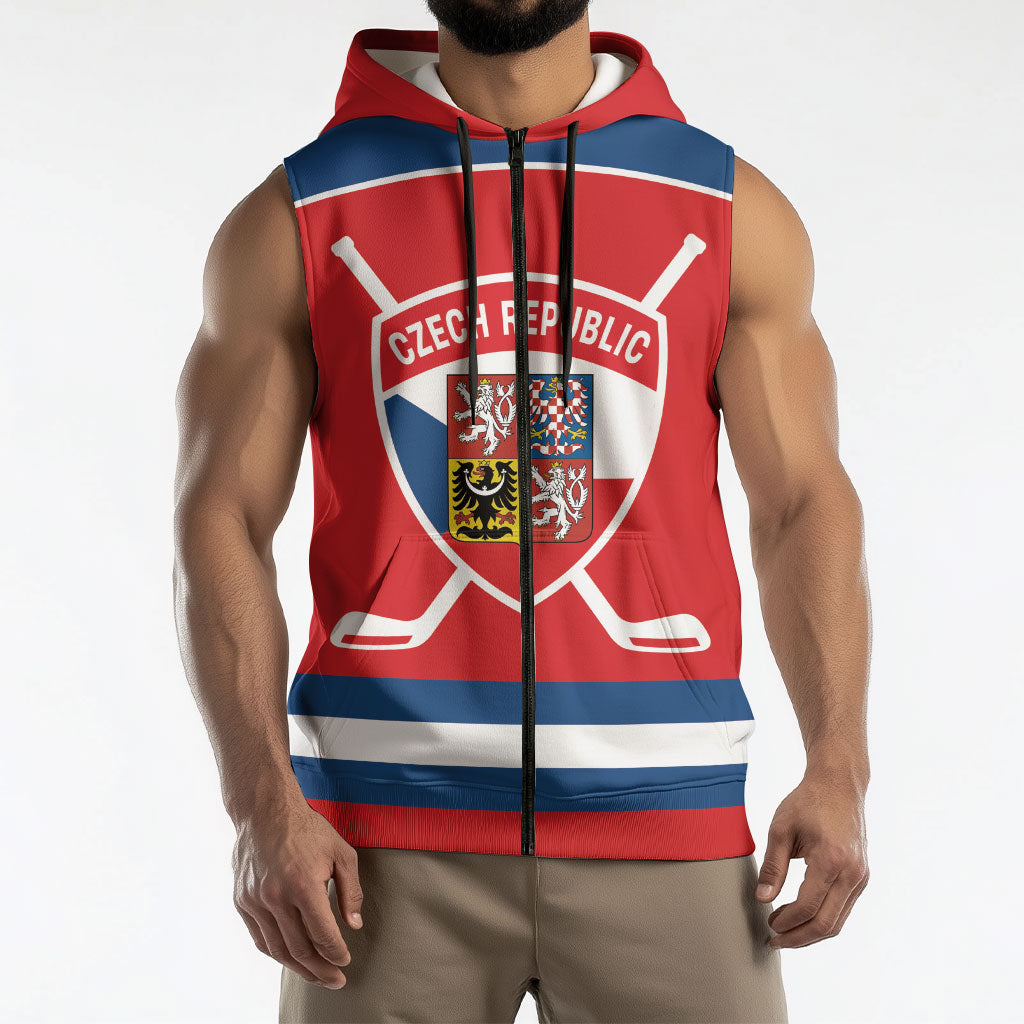Czech Republic Ice Hockey Custom Sleeveless Zip Hoodie Czechia Lion Shield Red Version