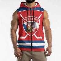 Czech Republic Ice Hockey Custom Sleeveless Zip Hoodie Czechia Lion Shield Red Version